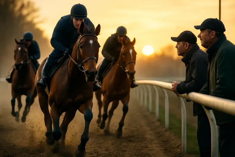Juvenile racehorses bunching through the stretch in a graded stakes prep