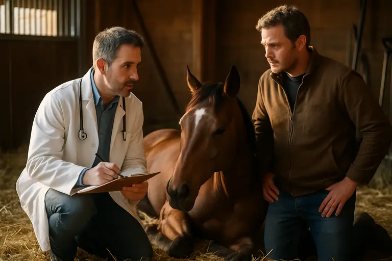 Trainer observing a Thoroughbred walking after exercise